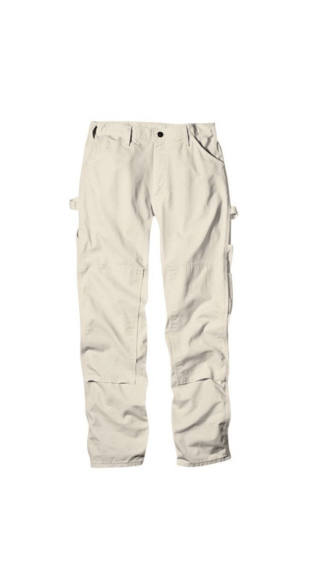 Men's beige colored Dickies work pants with loops on the sides