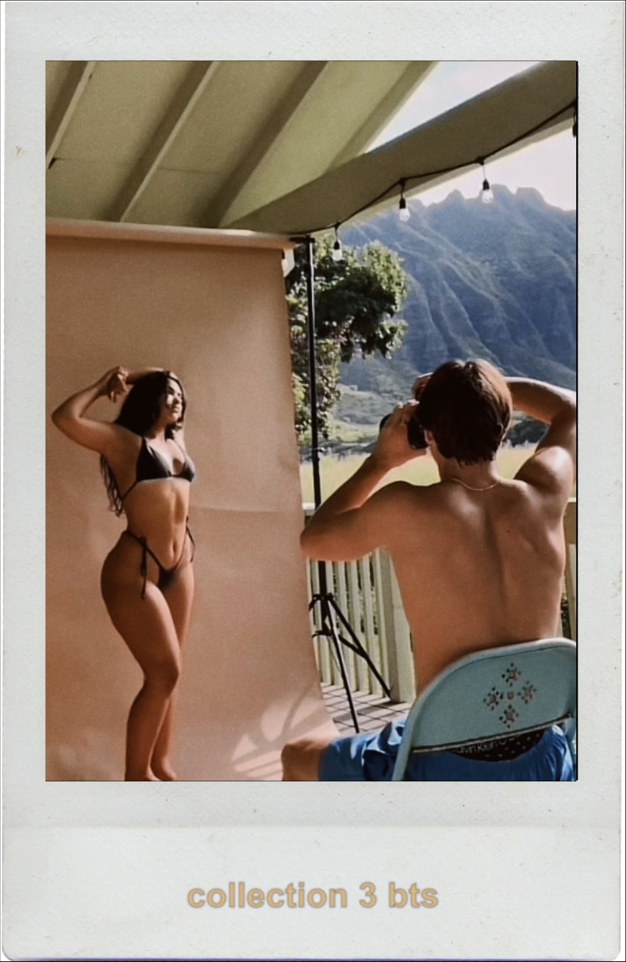 polaroid photo of a boy photographing a girl in a bikini