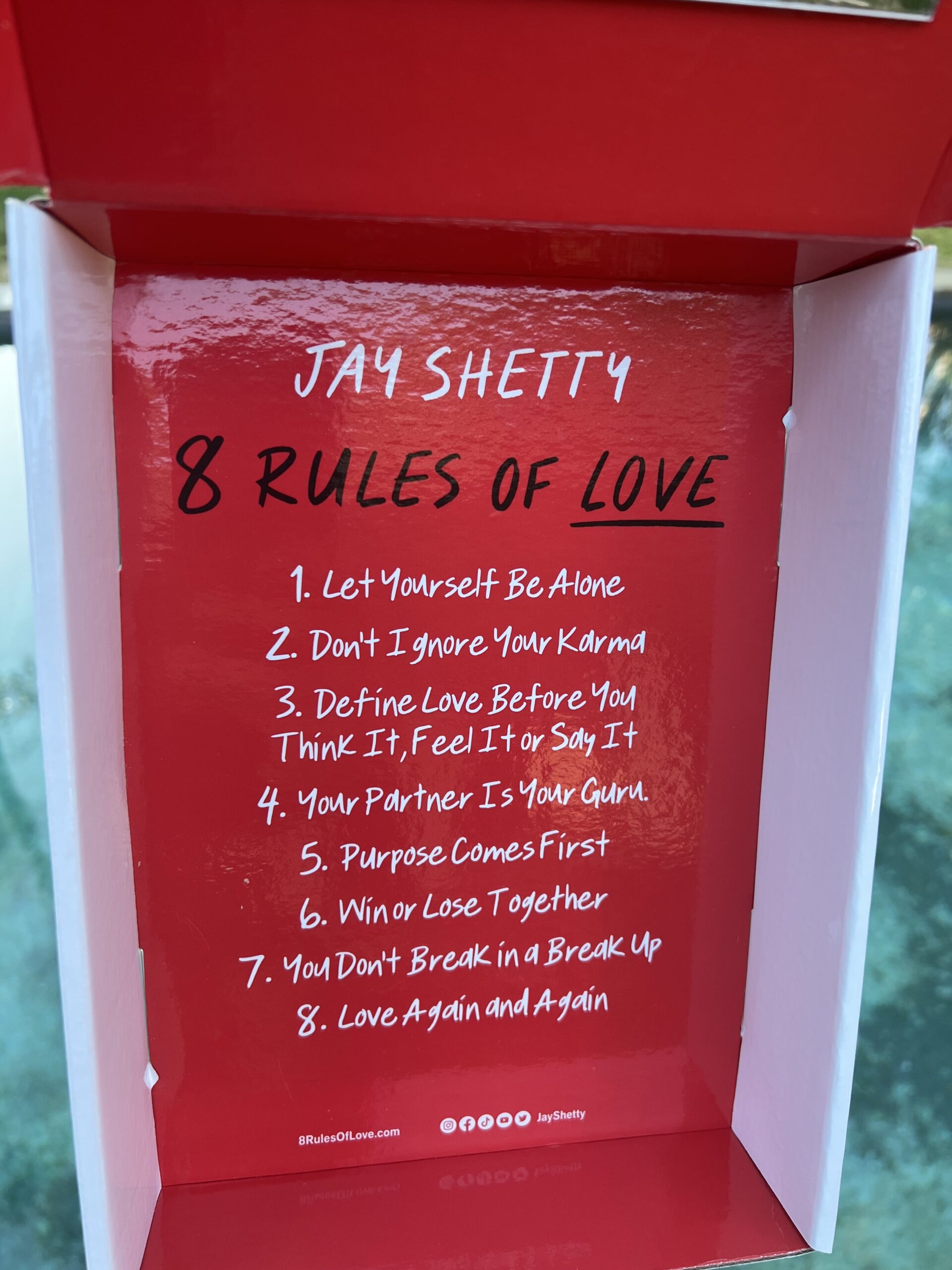 Jay Shetty's Promo box from new book release 8 Rule of Love